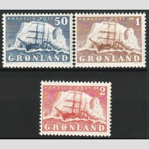 FRIM�RKER GR�NLAND | 1950 - AFA 33,34,35 - Gustav Holm - 50 �re - 2 kr. - Postfrisk