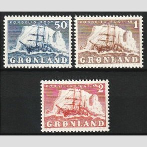 FRIM�RKER GR�NLAND | 1950 - AFA 33,34,35 - Gustav Holm - 50 �re - 2 kr. - Postfrisk
