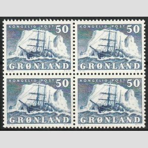 FRIM�RKER GR�NLAND | 1950 - AFA 33 - Gustav Holm - 50 �re bl� i 4-blok - Postfrisk