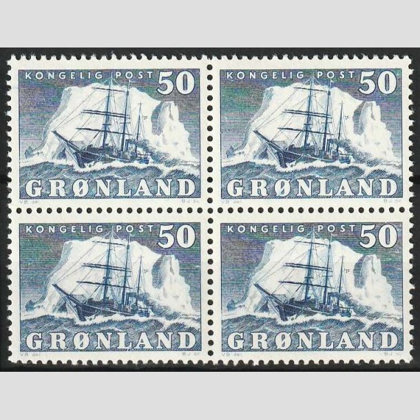 FRIM�RKER GR�NLAND | 1950 - AFA 33 - Gustav Holm - 50 �re bl� i 4-blok - Postfrisk