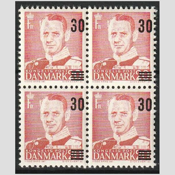 FRIM�RKER DANMARK | 1955 - AFA 363ax - Provisorier - 30/20 �re r�d "Kort bj�lke" i 4-blok S� - Postfrisk