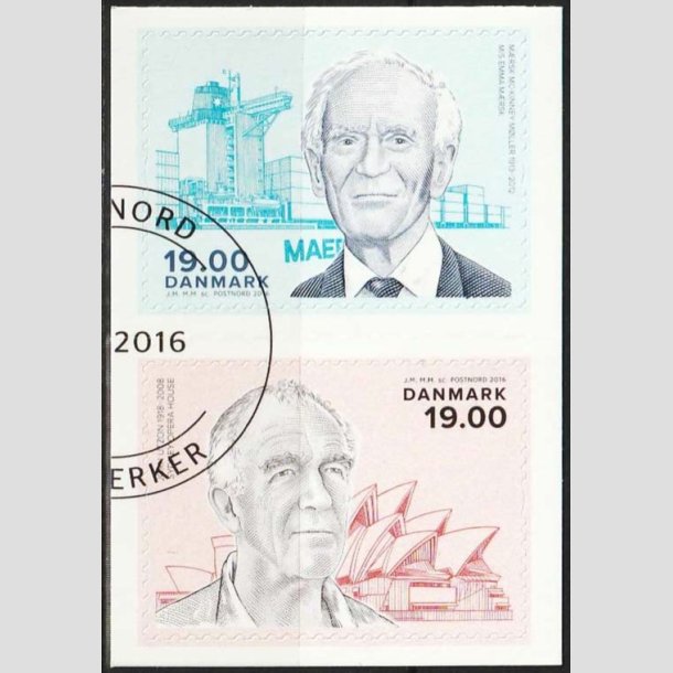 FRIM�RKER DANMARK | 2016 - AFA 1852+53 - Store danskere - 19,00 Kr. i par - Stemplet
