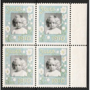 JULEM�RKER DANMARK | 1910 - Barnehoved - 4-blok - Postfrisk