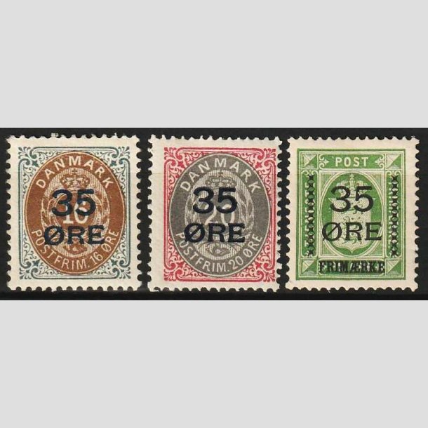FRIM�RKER DANMARK | 1912  - AFA 60,61,62 - 35 �res Provisorier i komplet s�t - Ubrugt