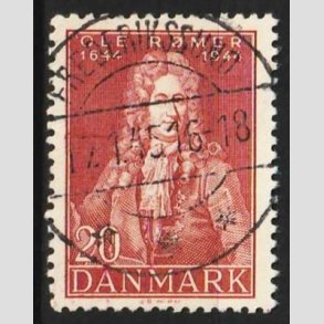 FRIM�RKER DANMARK | 1944 - AFA 288 - Astronom Ole R�mer - 20 �re r�d - Lux Stemplet Frederikssund