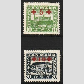 FRIM�RKER DANMARK | 1921 - AFA 120,121 - +5 +10 �re gr�n og +10 +20 �re bl� R�de Kors provisorier - Ubrugt
