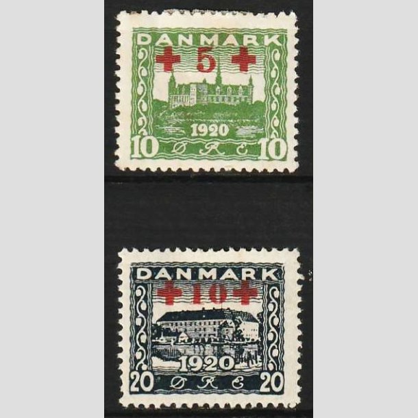 FRIM�RKER DANMARK | 1921 - AFA 120,121 - +5 +10 �re gr�n og +10 +20 �re bl� R�de Kors provisorier - Ubrugt