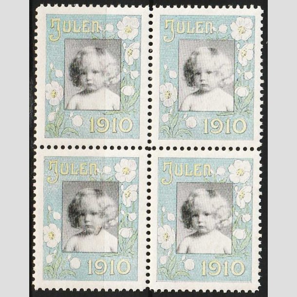 JULEM�RKER DANMARK | 1910 - Barnehoved - 4-blok - Postfrisk