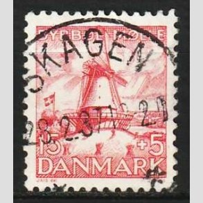 FRIM�RKER DANMARK | 1937 - AFA 238 - Dybb�l M�lle - 15 + 5 �re r�d - P�nt Stemplet