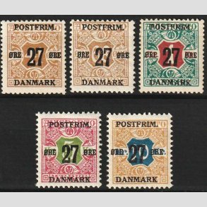 FRIM�RKER DANMARK | 1918 - AFA 93-97 - 27 �re provisorium 5 forskellige - Ubrugt