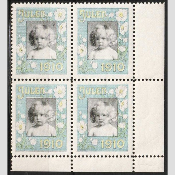 JULEM�RKER DANMARK | 1910 - Barnehoved - 4-blok - Postfrisk