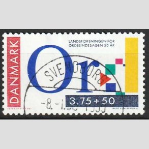 FRIM�RKER DANMARK | 1992 - AFA 1025 - Ord-blindesagen 50 �r - 3,75 Kr. + 50 �re flerfarvet - Pragt Stemplet