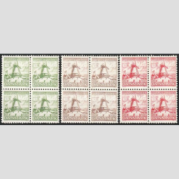 FRIM�RKER DANMARK | 1937 - AFA 236-38 - Dybb�l M�lle - i 4-blok s�t - Ubrugt