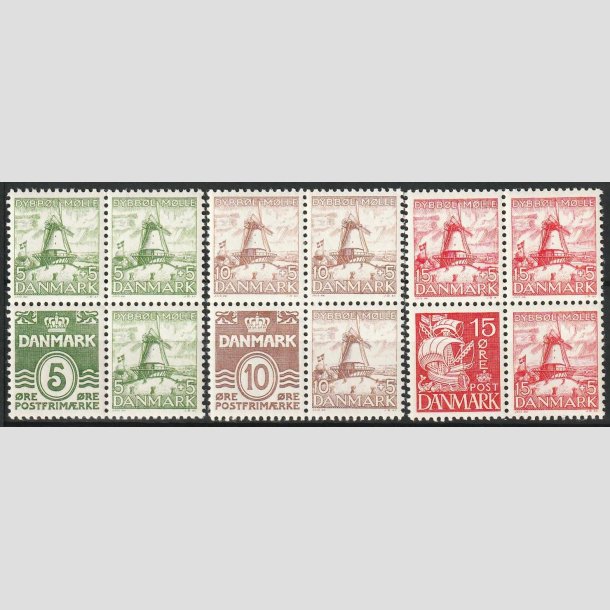 FRIM�RKER DANMARK | 1937 - AFA 238,237,236 - Dybb�l Fire Blokke i komplet s�t - Postfrisk