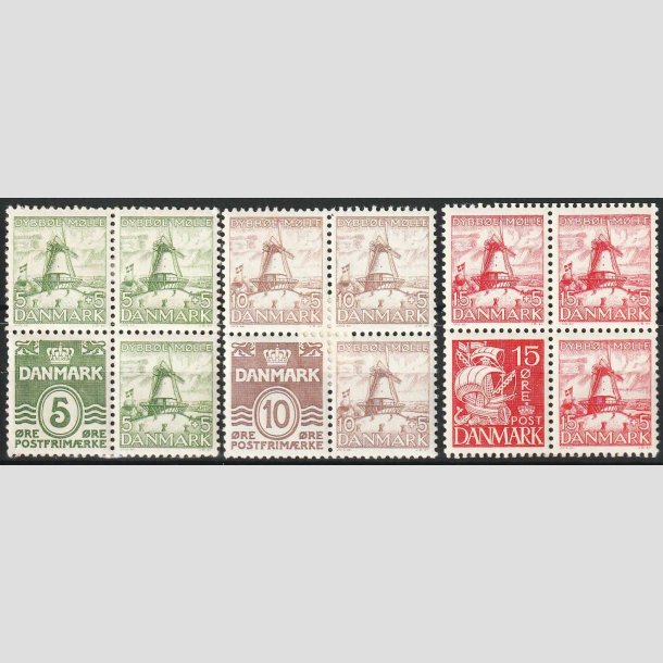 FRIM�RKER DANMARK | 1937 - AFA 238,237,236 - Dybb�l Fire Blokke i komplet s�t - Ubrugt