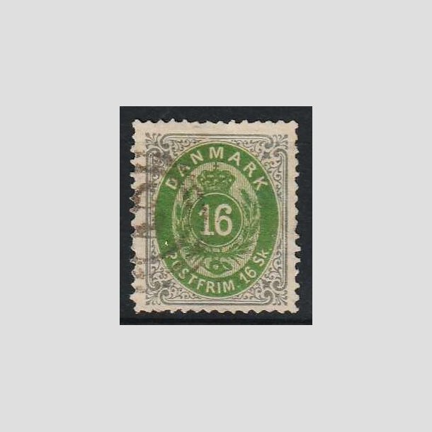 FRIM�RKER DANMARK | 1871-74 - AFA 20 - 16 Skilling gr�/gr�n - Stemplet 