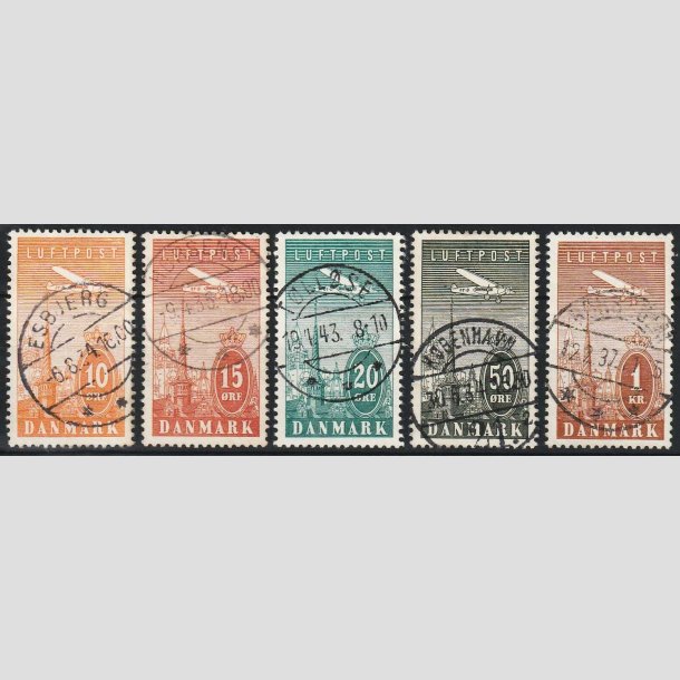 FRIM�RKER DANMARK | 1934 - AFA 216-20 - Ny Luftpost s�t - Lux stemplet
