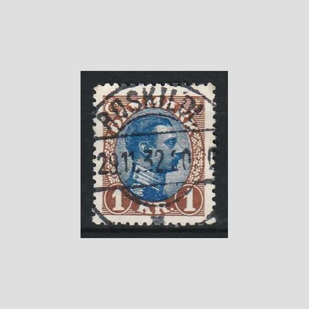 FRIM�RKER DANMARK | 1921-22 - AFA 131 - Chr. X 1 Kr. brun/bl� Type I - Lux Stemplet Roskilde