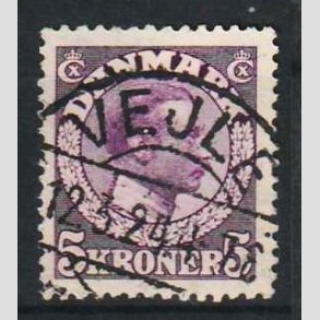 FRIM�RKER DANMARK | 1918-20 - AFA 110a - Chr. X 5 Kroner r�dviolet - Lux Stemplet Vejle
