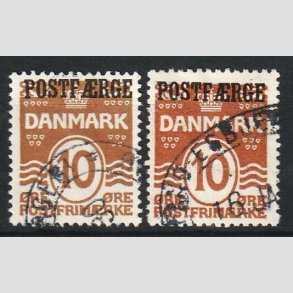 FRIM�RKER DANMARK | 1930 - AFA 12+12a - 10 �re i begge typer POSTF�RGE - Stemplet