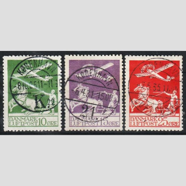 FRIM�RKER DANMARK | 1925 - AFA 144,145,146 - Gl. Luftpost - Lux Stemplet