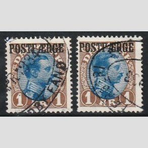 FRIM�RKER DANMARK | 1922-26 - AFA 8+8a - 1 Kr. brun/bl� begge typer - Stemplet