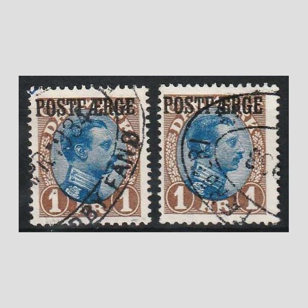 FRIM�RKER DANMARK | 1922-26 - AFA 8+8a - 1 Kr. brun/bl� begge typer - Stemplet