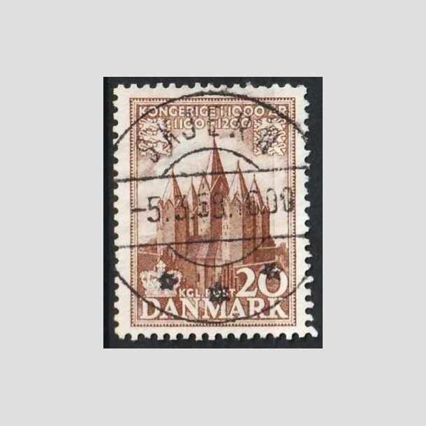 FRIM�RKER DANMARK | 1953-56 - AFA 348 - Kongeriget 1000 �r - 20 �re brun - Pragt Stemplet Skjern