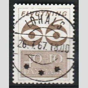 FRIM�RKER DANMARK | 1966 - AFA 448F - Flygtning 1966 - 40 + 10 �re brun - Lux Stemplet Lohals
