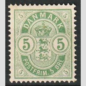 FRIM�RKER DANMARK | 1884-85 - AFA 34 - 5 �re gr�n - Ubrugt