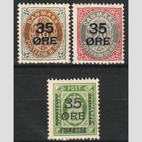 FRIM�RKER DANMARK | 1912  - AFA 60,61,62 - 35 �res Provisorier i komplet s�t - Ubrugt