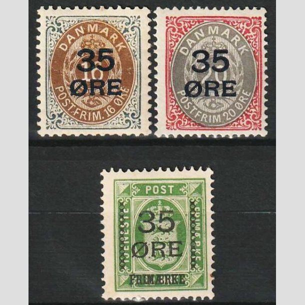 FRIM�RKER DANMARK | 1912  - AFA 60,61,62 - 35 �res Provisorier i komplet s�t - Ubrugt