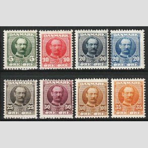 FRIM�RKER DANMARK | 1907/12 - AFA 54-59+63 - Frederik VIII i p�nt s�t - Ubrugt 
