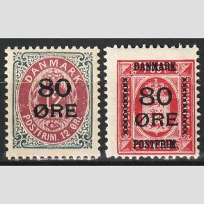 FRIM�RKER DANMARK | 1915 - AFA 82+83 - 80 �re provisorier i s�t - Ubrugt