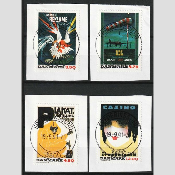 FRIM�RKER DANMARK | 1991 - AFA 999-1002 - Dansk Plakatkunst - S�t - Lux Stemplet (P� udgivelsesdagen)