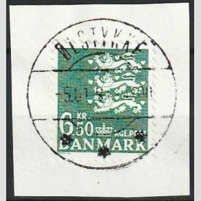 FRIM�RKER DANMARK | 1986 - AFA 847 - Rigsv�ben - 6,50 Kr. gr�n klip - Lux Stemplet �lstykke