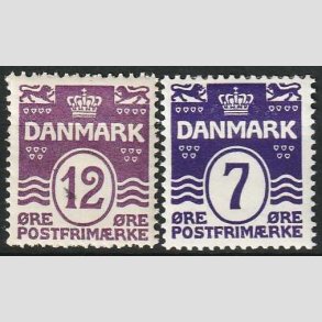 FRIM�RKER DANMARK | 1926-30 - AFA 168+184 - B�lgelinie 12 + 7 �re violet - Ubrugt