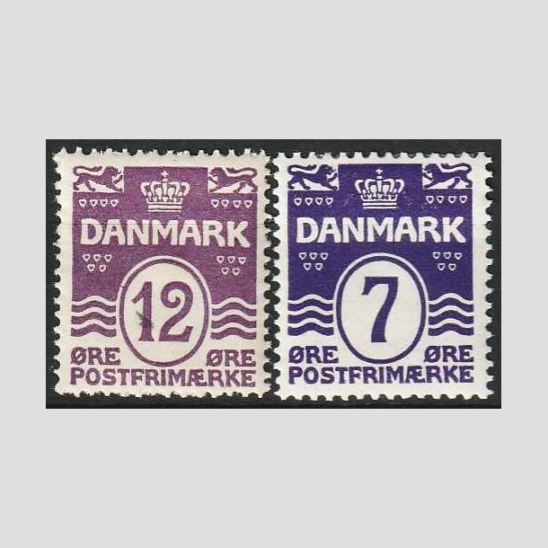 FRIM�RKER DANMARK | 1926-30 - AFA 168+184 - B�lgelinie 12 + 7 �re violet - Ubrugt