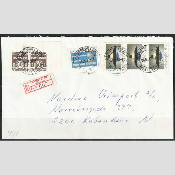 FRIM�RKER DANMARK | 1991 - AFA 998 - Dansk Brugskunst - "R" forsendelse, brev med 3 x  8,25 Kr. - Esbjerg/Kbh. N 