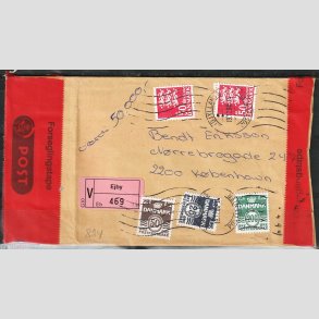 FRIM�RKER DANMARK | 1985 - AFA 824 - Rigsv�ben - V�rdiforsendelse med 2 x 50,00 Kr. r�d - Ejby/Kbh. N 