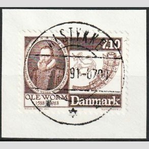 FRIM�RKER DANMARK | 1988 - AFA 905 - Naturforskeren Ole Worm  - 7,10 Kr. brun, klip - Lux Stemplet �lstykke