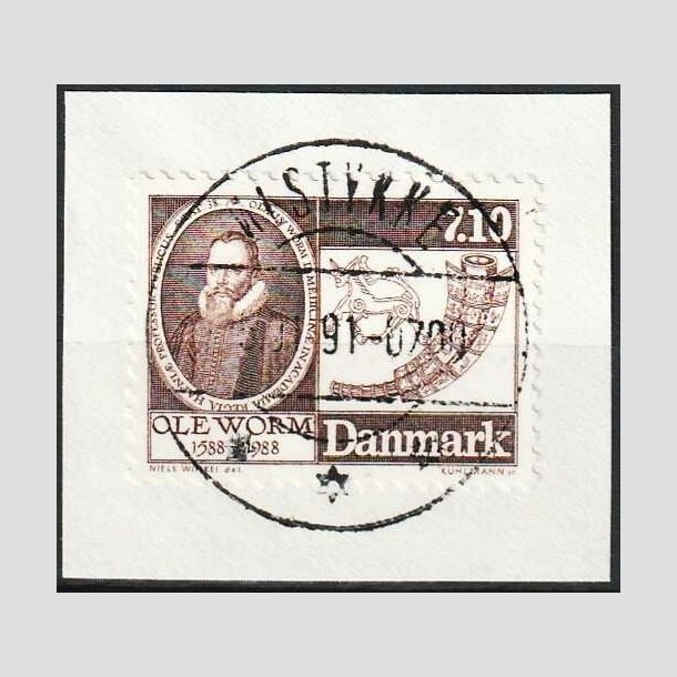 FRIM�RKER DANMARK | 1988 - AFA 905 - Naturforskeren Ole Worm  - 7,10 Kr. brun, klip - Lux Stemplet �lstykke
