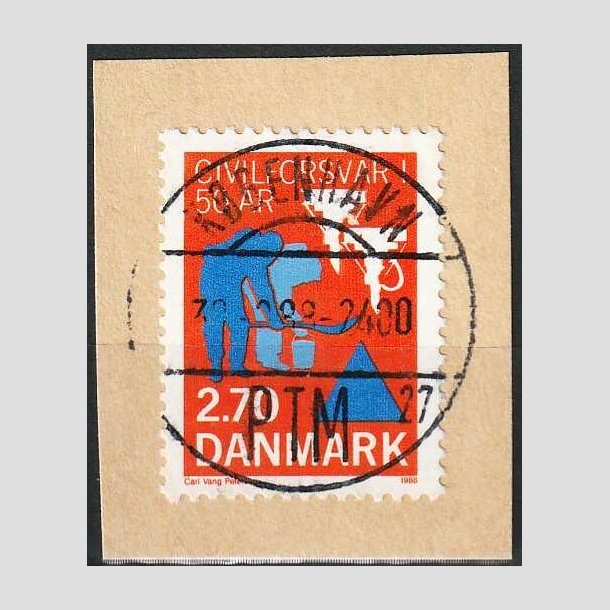 FRIM�RKER DANMARK | 1988 - AFA 908 - Civilforsvaret 50 �r. - 2,70 Kr. orange/bl� - Pragt Stemplet �lstykke