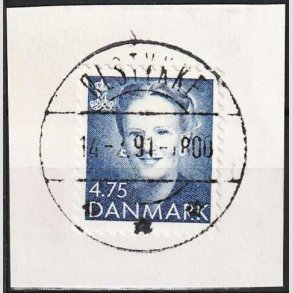 FRIM�RKER DANMARK | 1991 - AFA 984 - Dronning Margrethe - 4,75 Kr. bl� p� klip - Lux Stemplet (P� udgivelsesdagen)