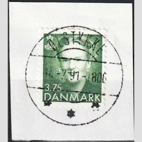FRIM�RKER DANMARK | 1991 - AFA 982 - Dronning Margrethe - 3,75 Kr. gr�n, klip - Lux Stemplet (Udgivelsesdagen)