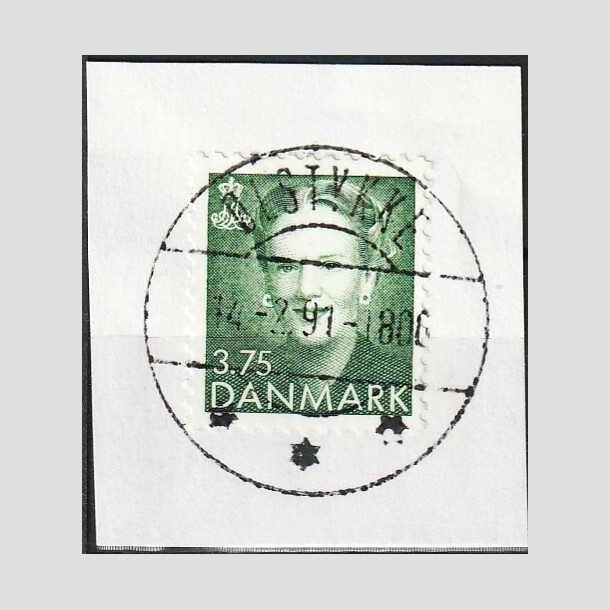 FRIM�RKER DANMARK | 1991 - AFA 982 - Dronning Margrethe - 3,75 Kr. gr�n, klip - Lux Stemplet (Udgivelsesdagen)