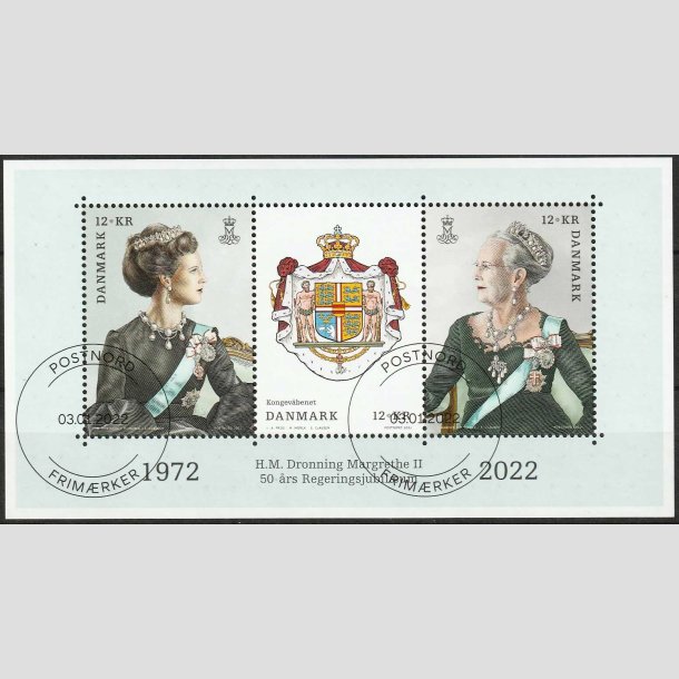 FRIM�RKER DANMARK | 2022 - AFA 2061 - Dronningens 50 �rs regentjubil�um. - 36,00 kr. Miniark - Stemplet 