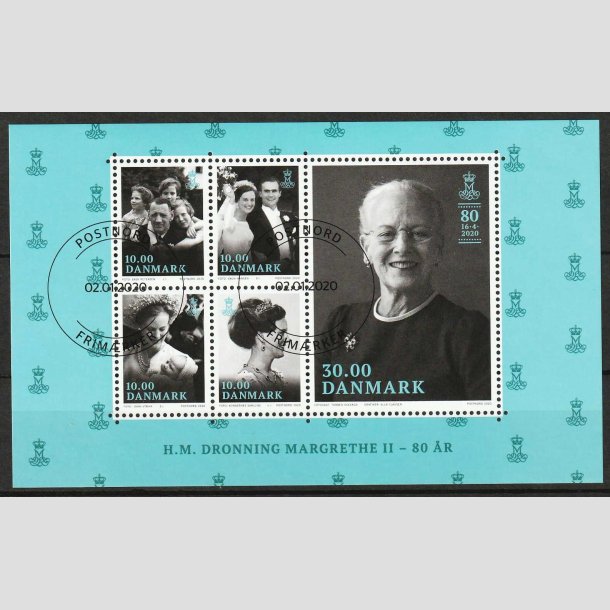 FRIM�RKER DANMARK | 2020 - AFA 1990 - HM Dronningens 80 �r - 70,00 kr. Miniark - P�nt Stemplet