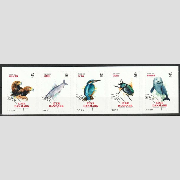 FRIM�RKER DANMARK | 2022 - AFA 2084-88 - Truede dyr. - 5 x 12 kr. i komplet 5-stribe - P�nt Stemplet