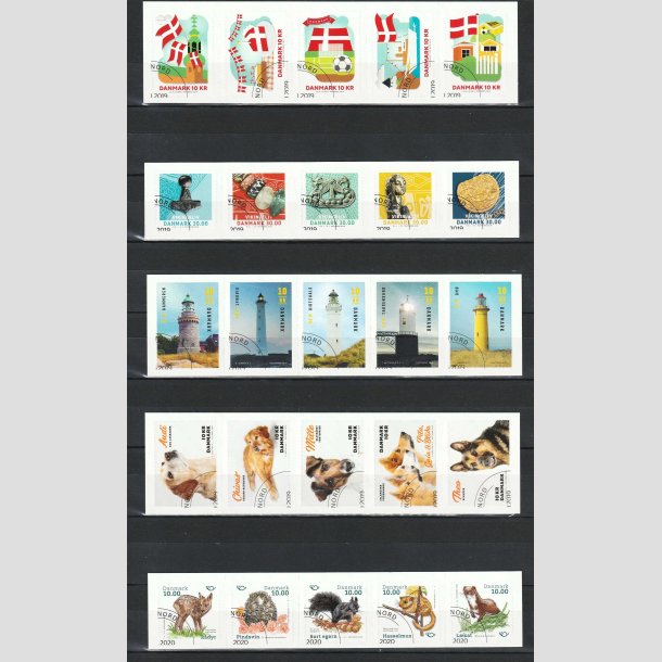 FRIM�RKER DANMARK | 2019 - AFA 1950-95 - Dannebrog mv. - Frim�rker komplet i 5-striber - P�nt stemplet